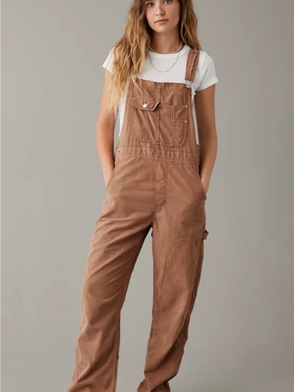 NWT AE American Eagle Tan Baggy Corduroy Overall Size XL